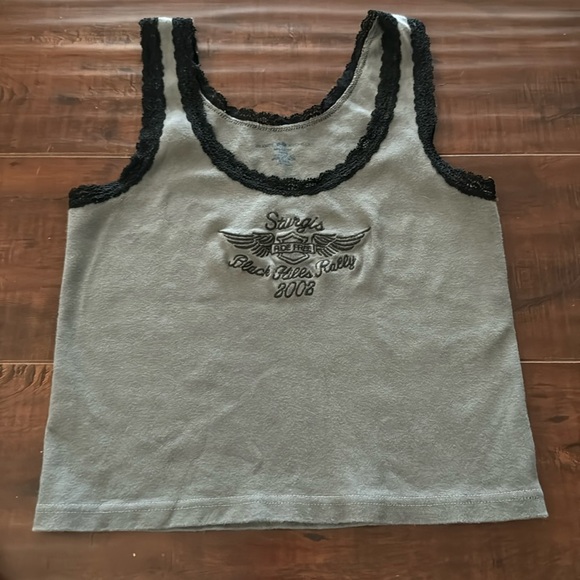 Brandy Melville Lace Trim Tank Top, Gray/Black, Sturgis, One Size - Picture 2 of 7
